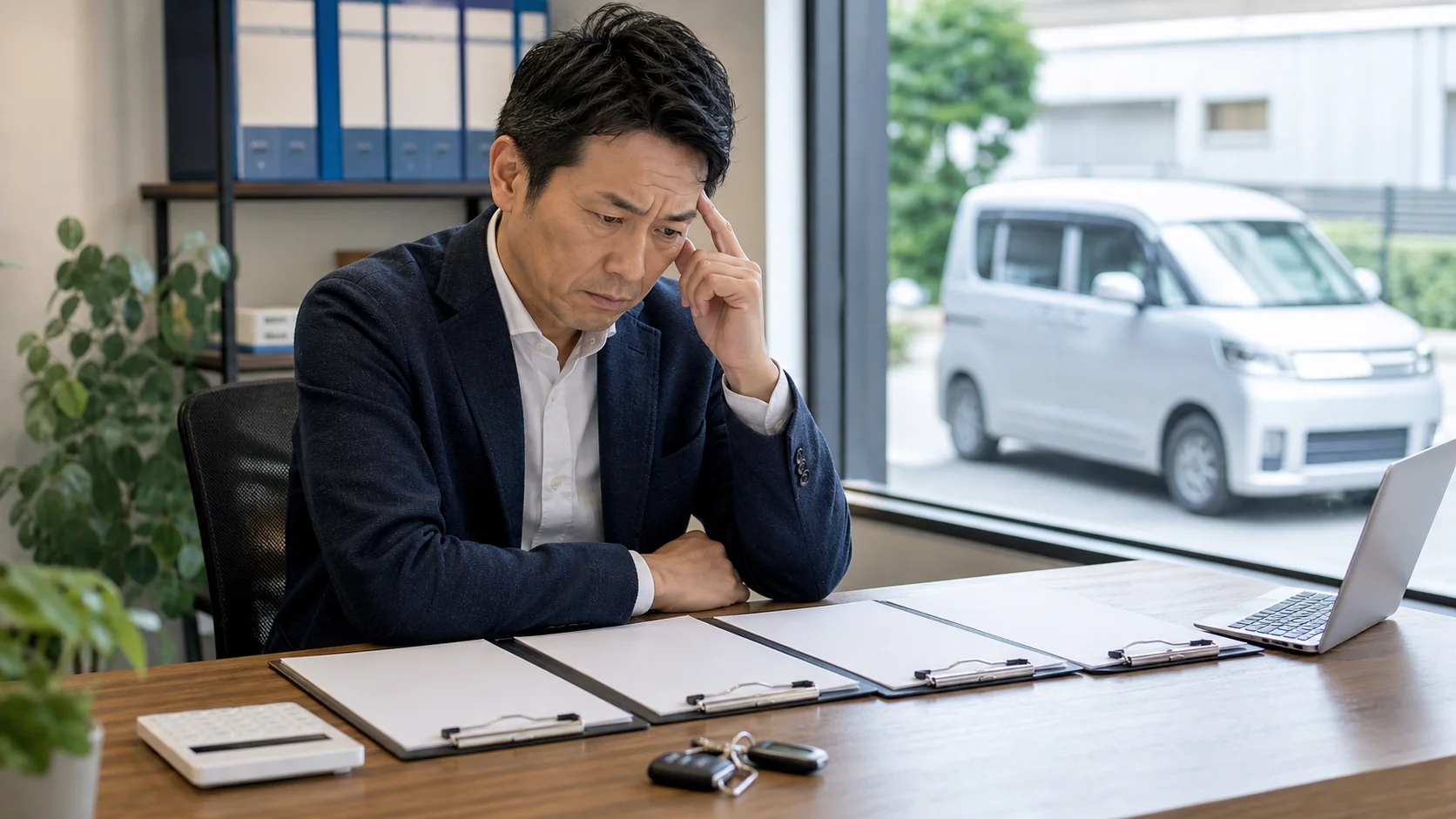 社用車リースバックの月額と総支払額を確認する中小企業経営者