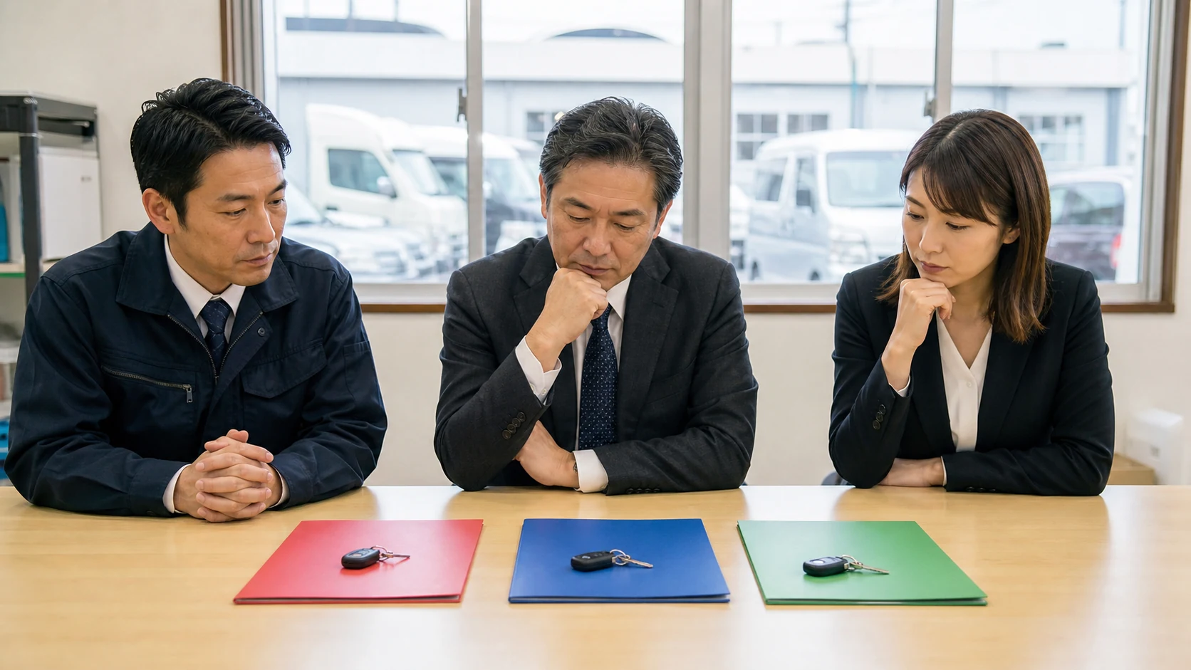 社用車の通常売却・保有継続・資金化見送りを検討する経営会議