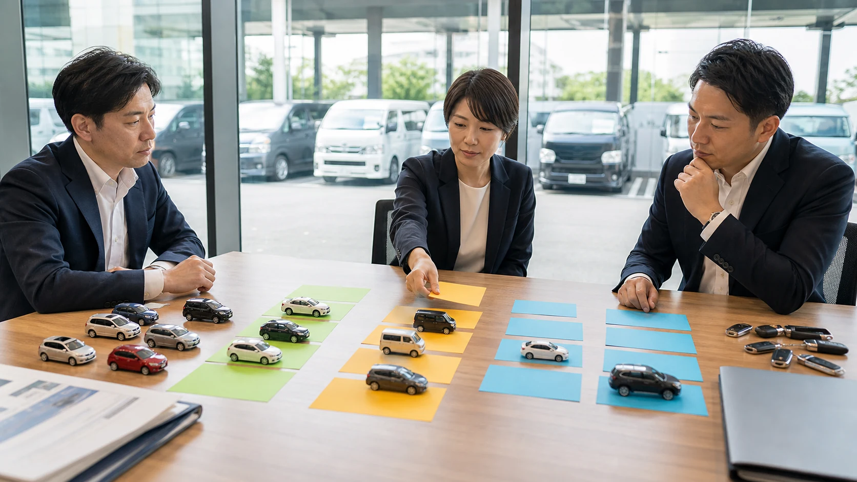 社用車を通常売却・リースバック・保有継続に分類する経営会議