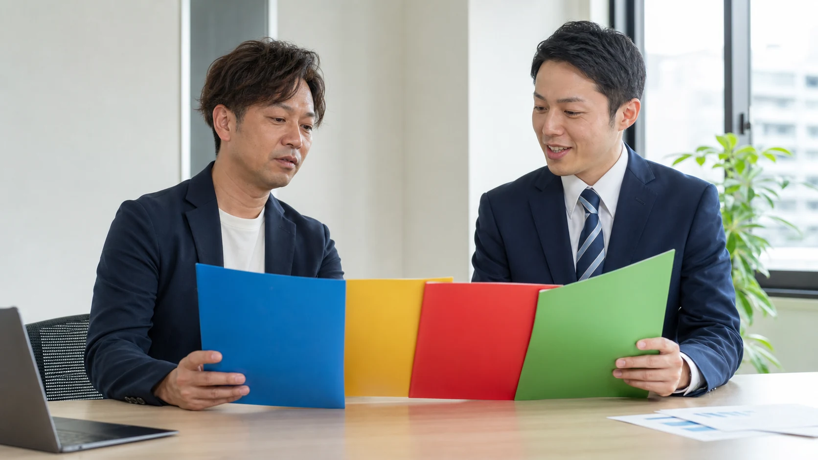信用保証協会面談後の銀行融資と民間資金を比較する相談場面
