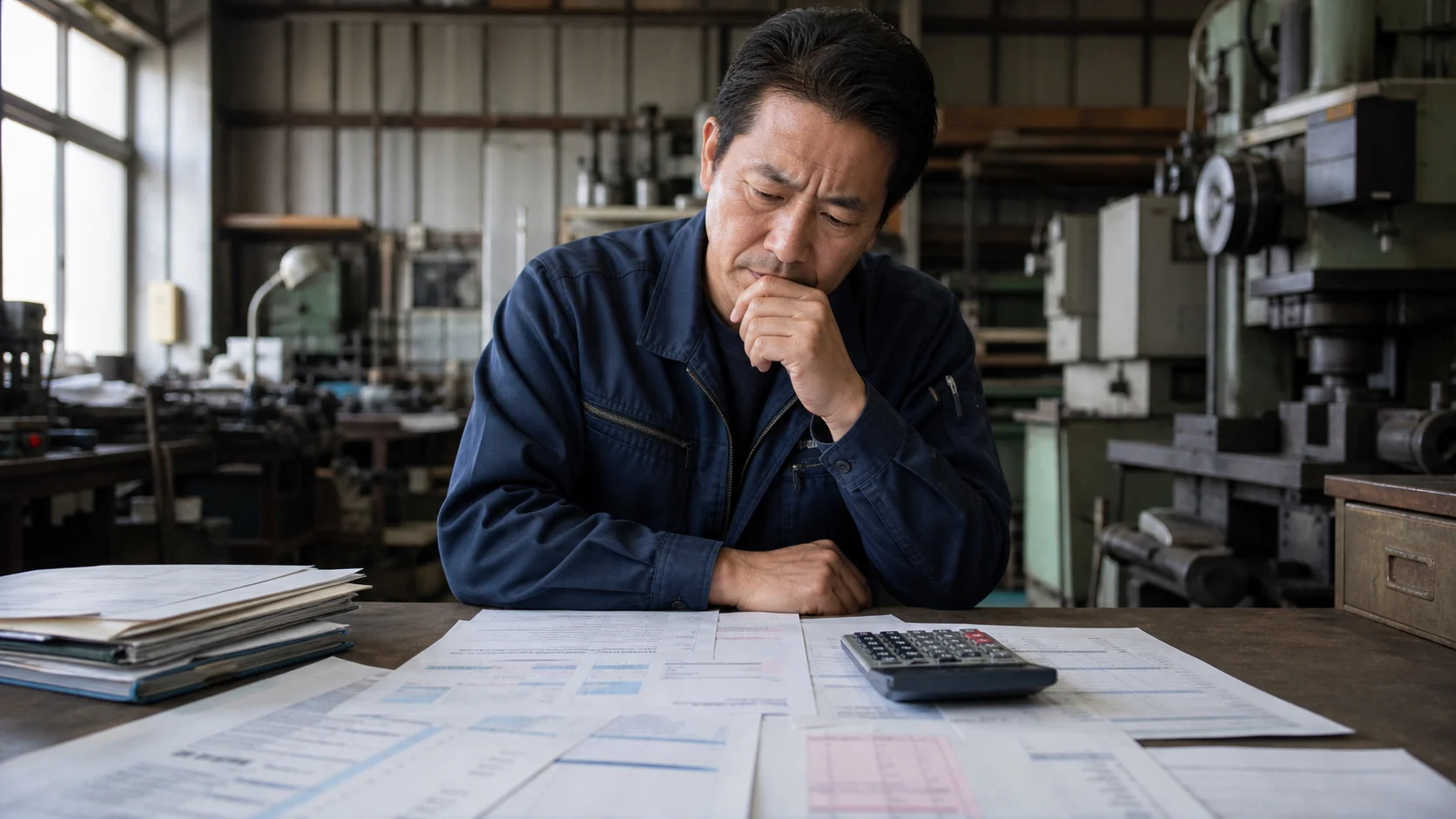 保証制度一覧と既存借入残高を照合する中小企業経営者