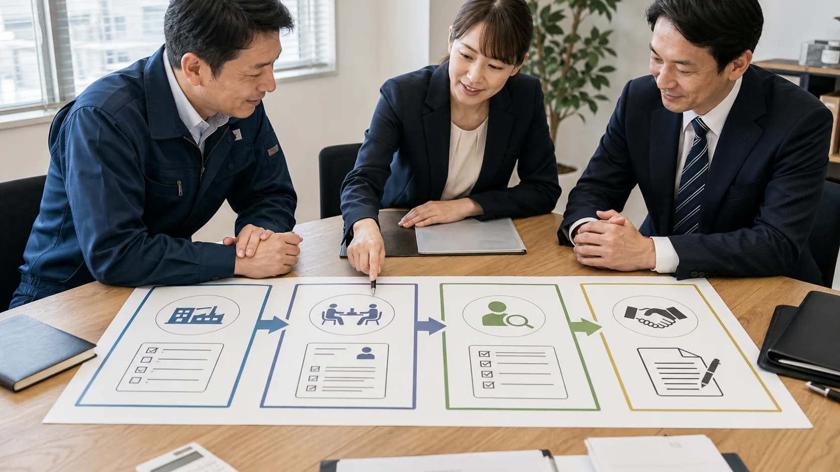 会社とコンサルが信用保証協会付き融資の複数工程を整理する場面
