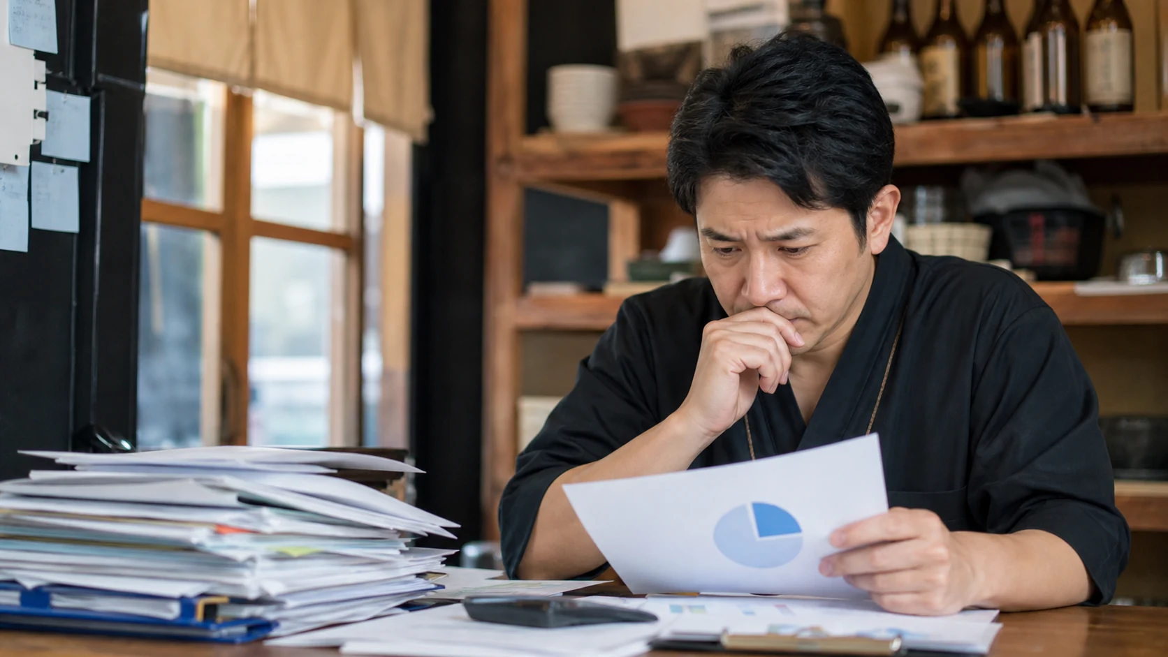 信用保証付き融資の金利と保証料の見積りを比べる会社経営者
