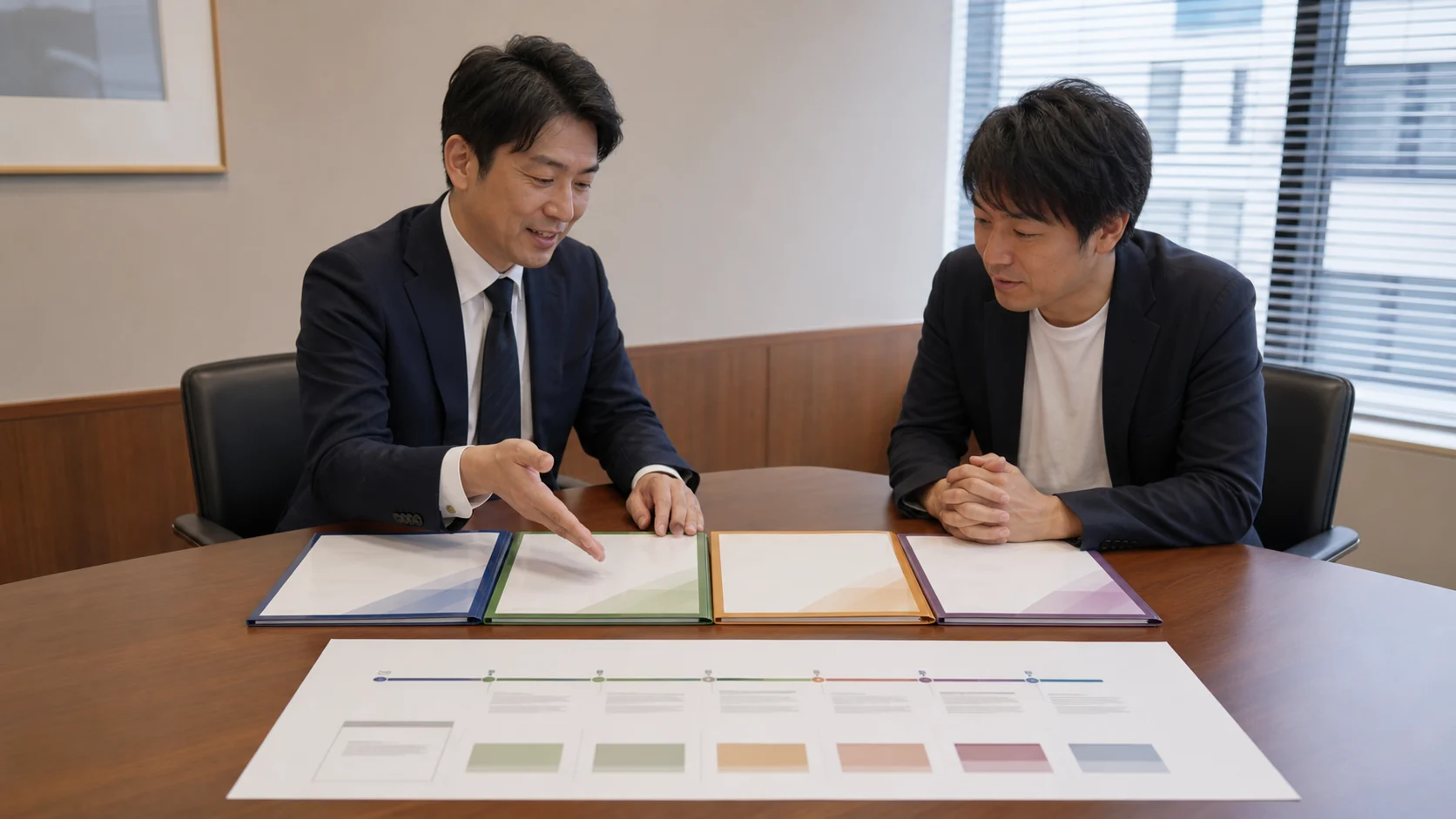 融資申込書類と資金繰り表を前に再検討する中小企業経営者