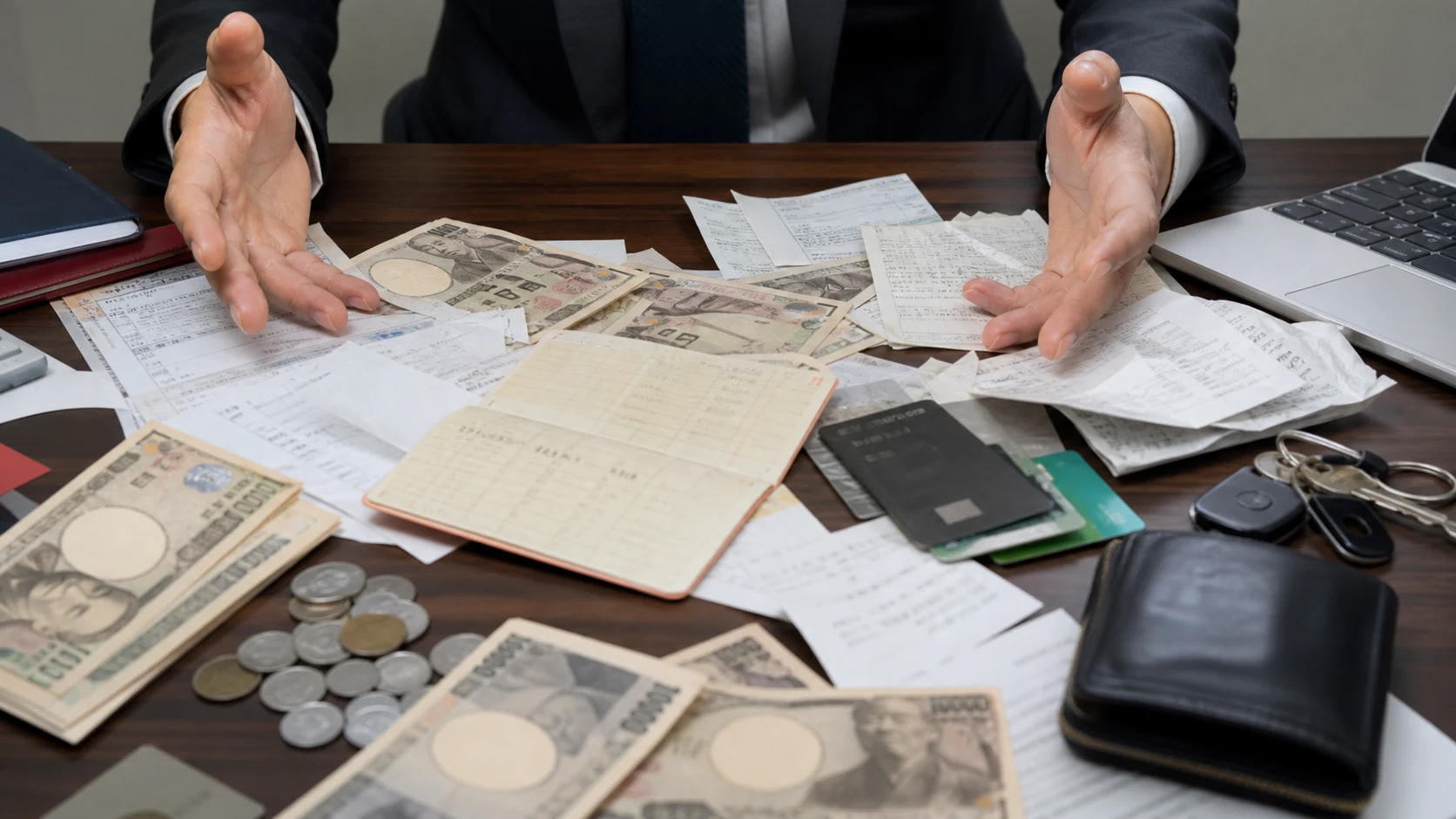 会社資金と個人資金が混在した机上資料