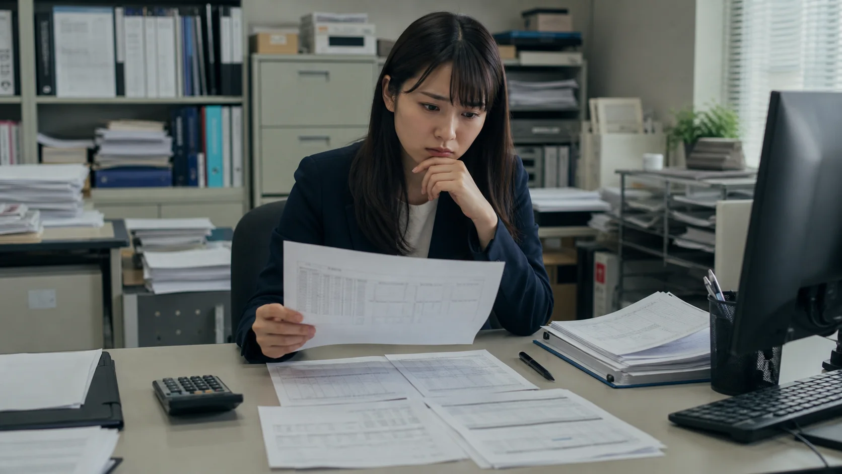 ファクタリング契約書と会計仕訳を確認する中小企業経営者と経理担当者