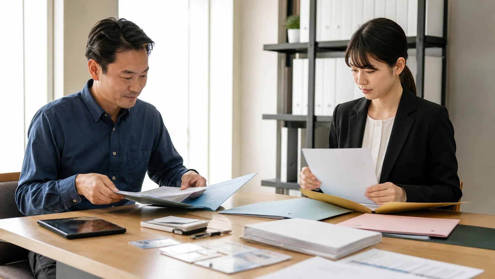 審査落ち後に売掛金資料を再構成する経営者と相談員