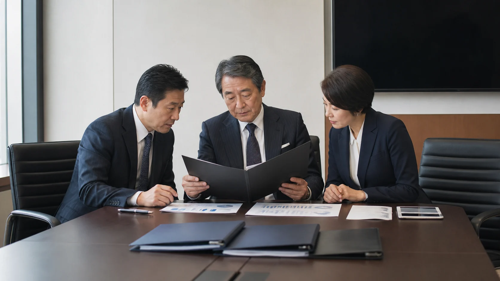 経営者が三社の支援充足率と最大費用を比較して選択する場面