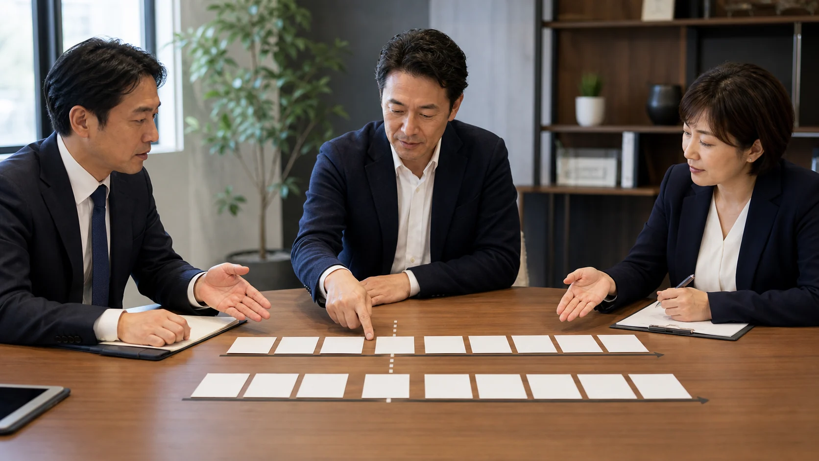 経営者が認定支援機関と資金調達コンサルの二つの工程を確認する場面