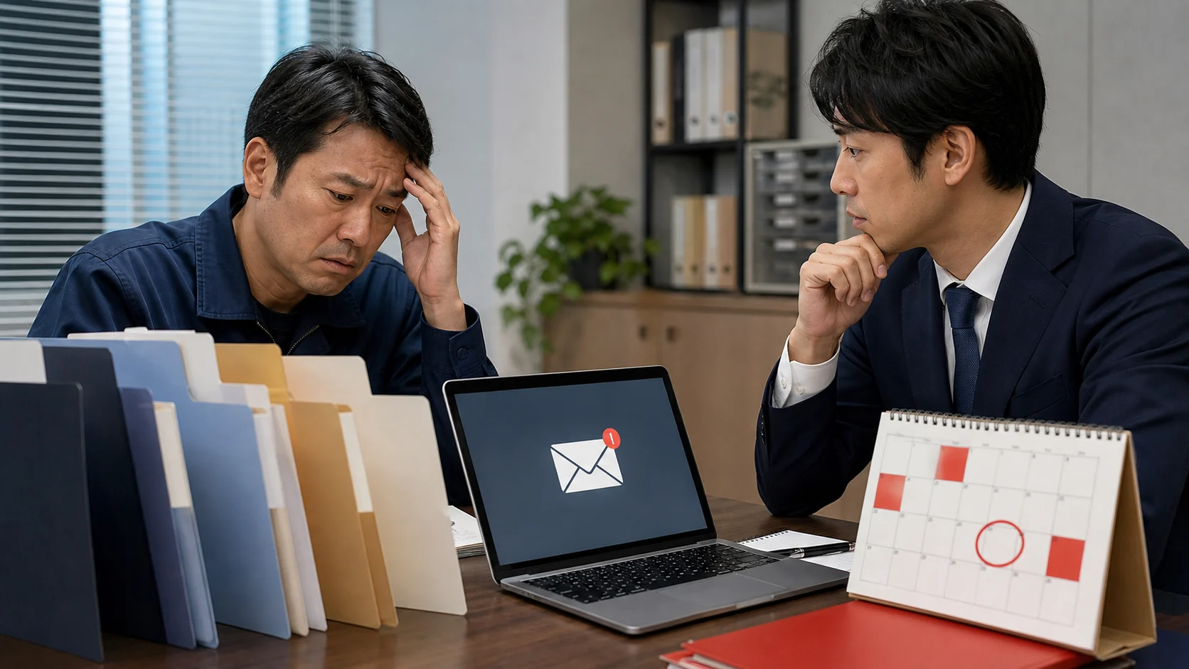 財務担当者が金融機関からの追加資料依頼と期限を整理する場面
