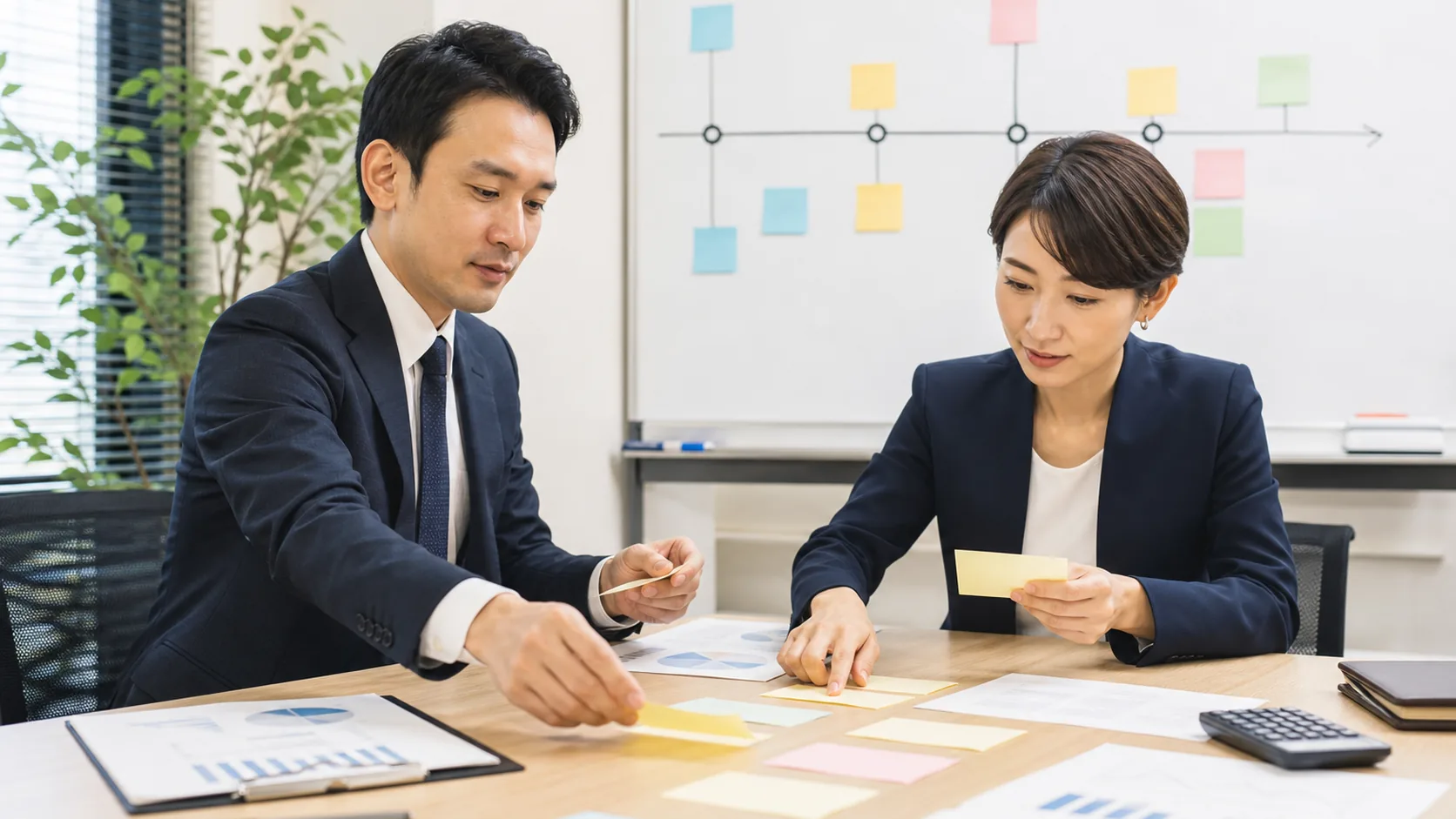 会社とコンサルが否決後の修正項目と再相談期限を整理する場面