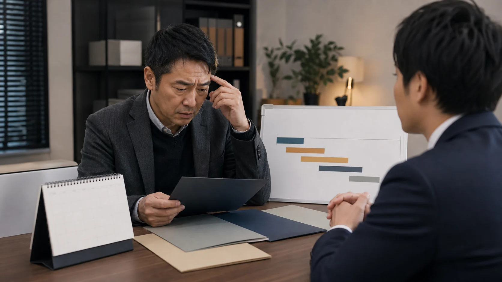 経営者が着金までの工程と会社側タスクを確認する場面