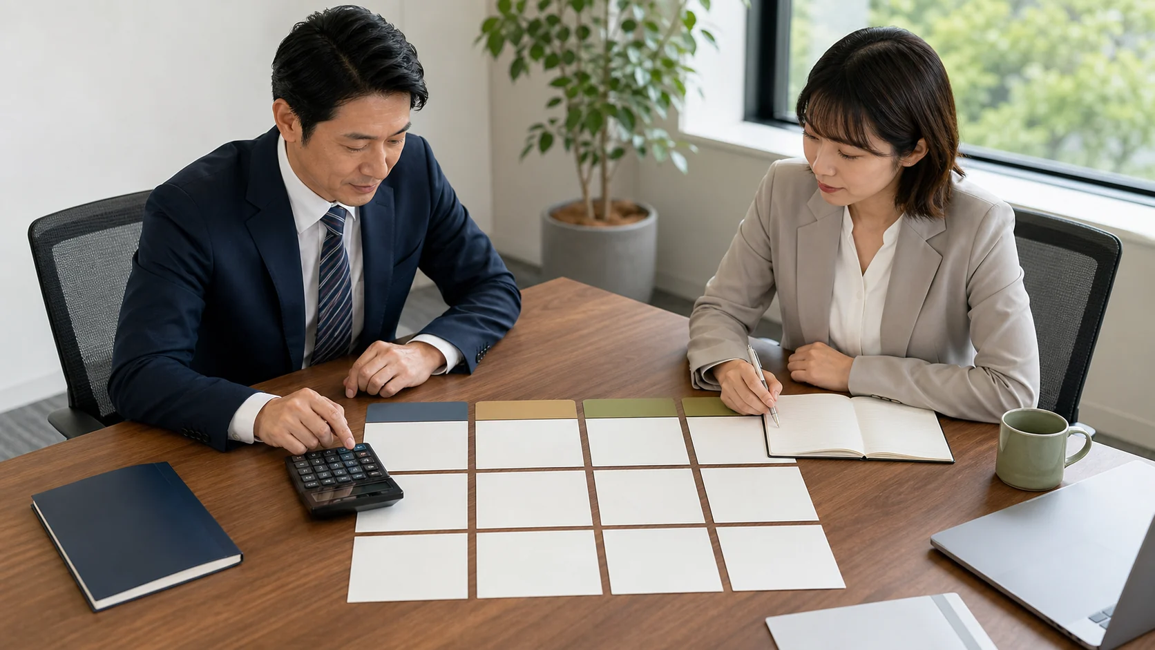経理担当者が調達額500万・1000万・2000万・5000万円の報酬表を作る場面
