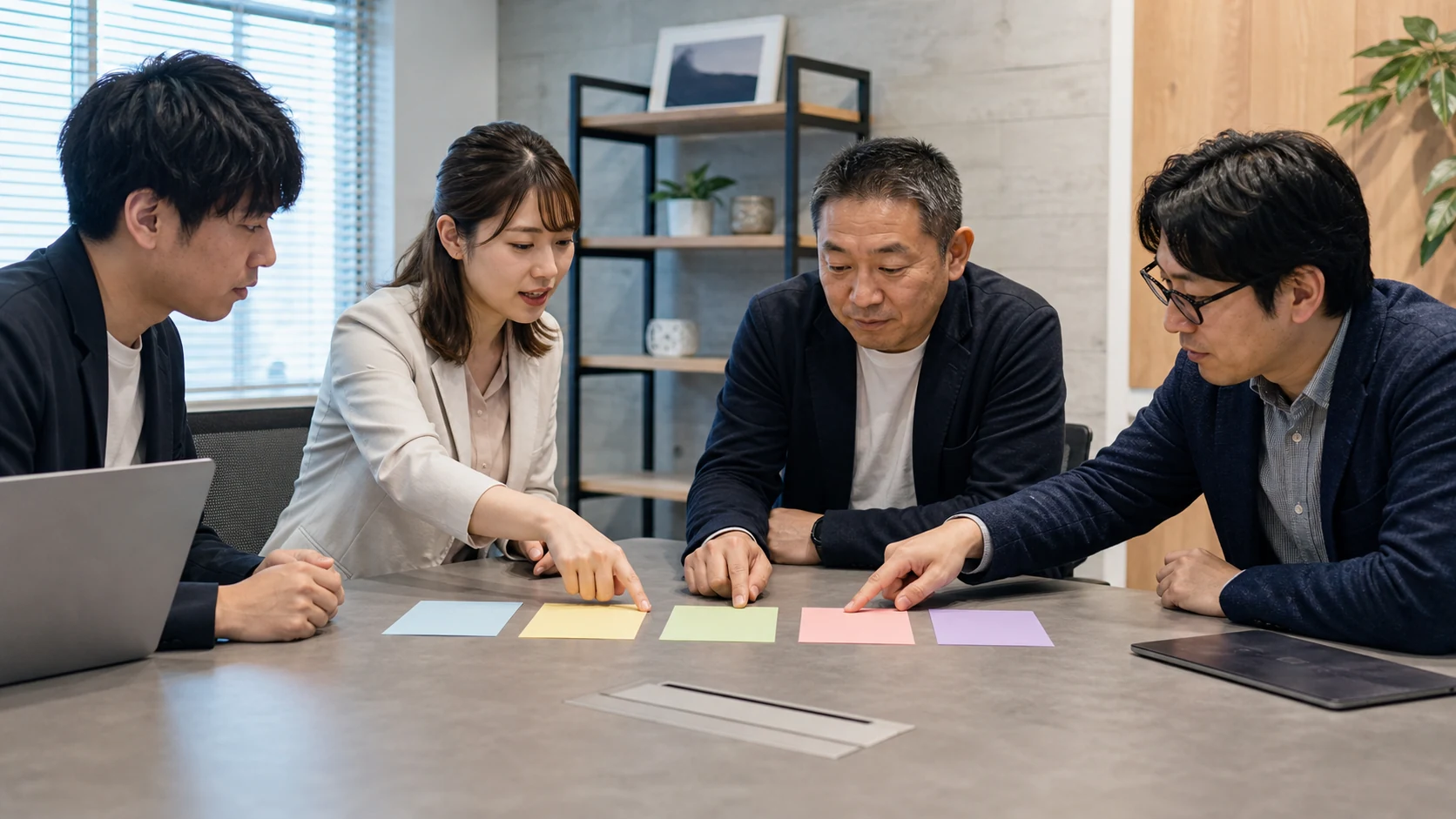 開発工程と契約上の検収・請求をカードで結ぶIT受託会社の会議