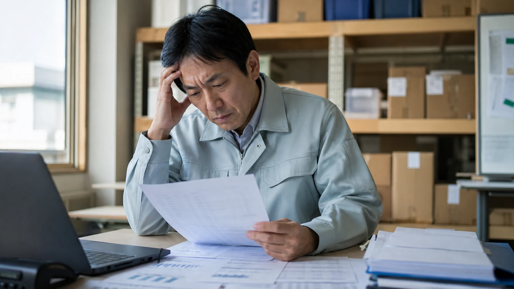 公庫の既存借入と追加融資後の返済を確認する中小企業経営者