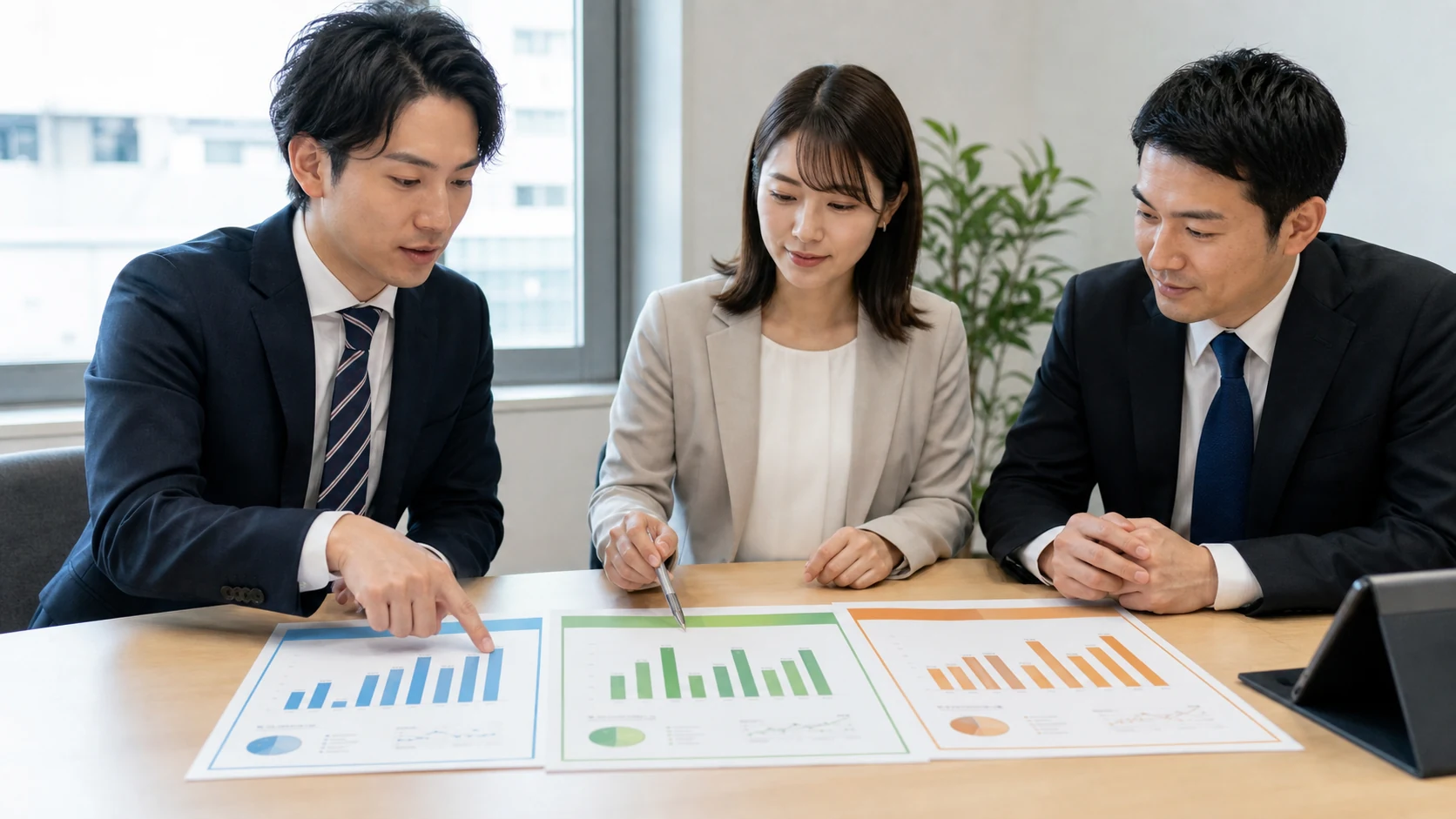 公庫の前回融資実績と追加融資計画を比較する経営者と担当者