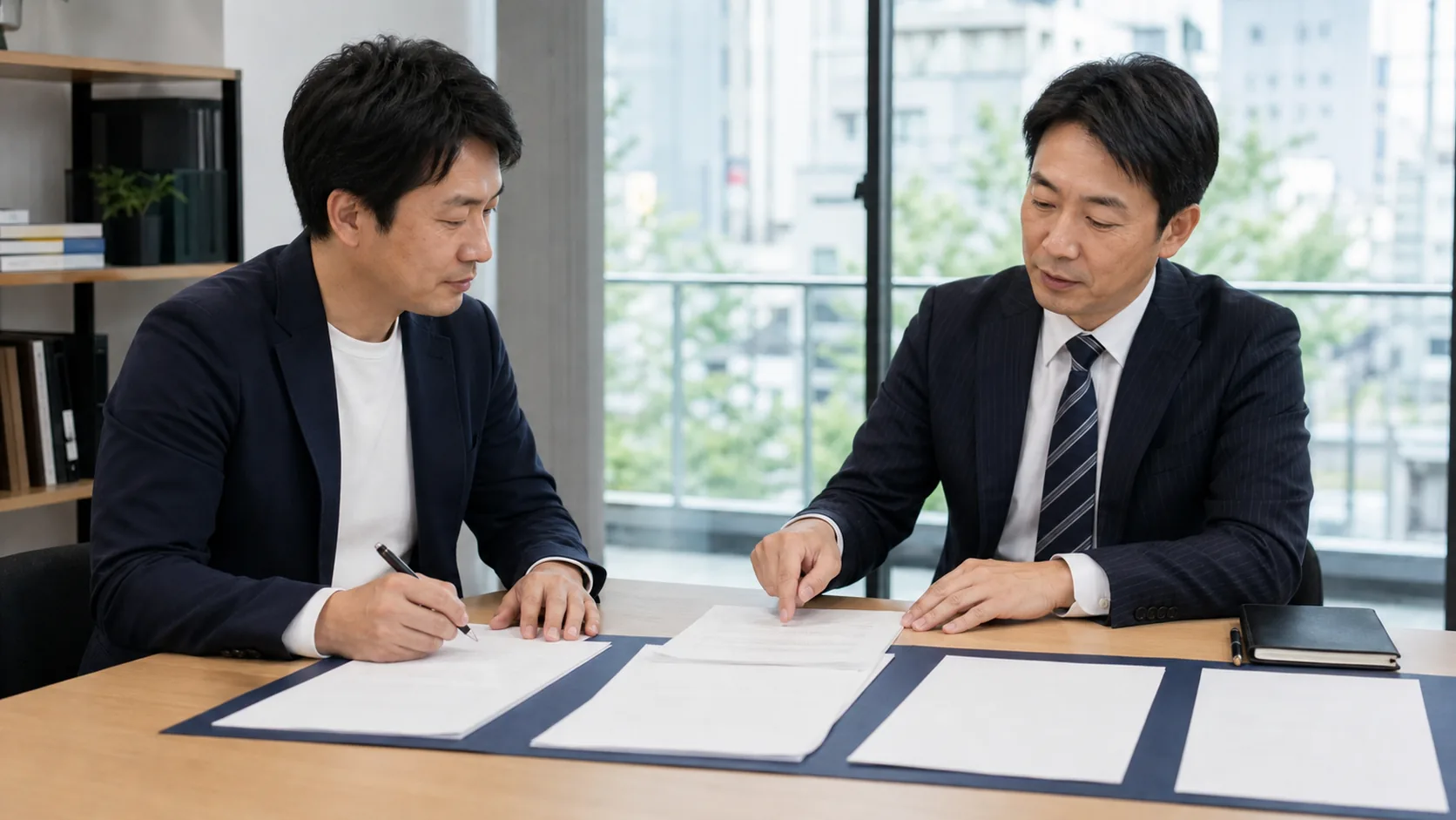 会社とコンサルが公庫融資の自力工程と支援工程を整理する場面
