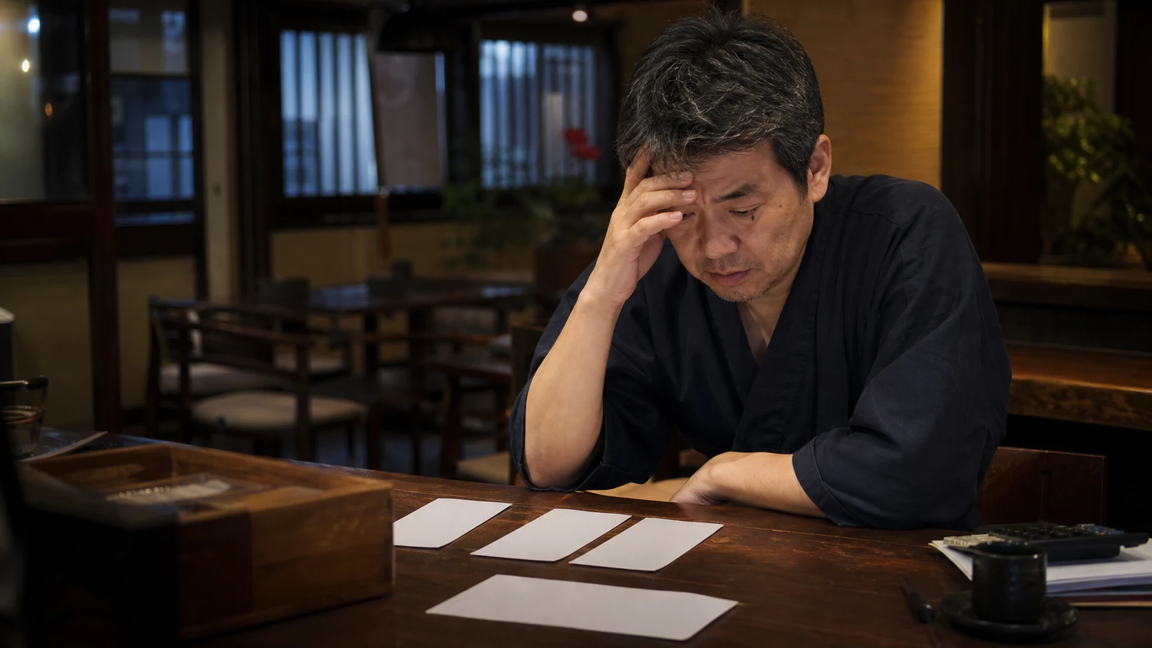 公庫の一括返済後に残る運転資金を確認する中小企業経営者