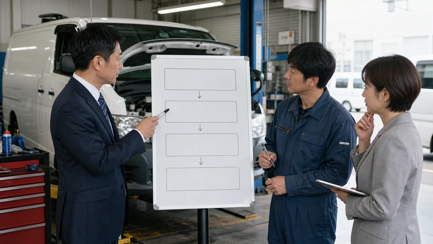 社用車事故の連絡・修理・代車・事業継続を図で整理する会社担当者