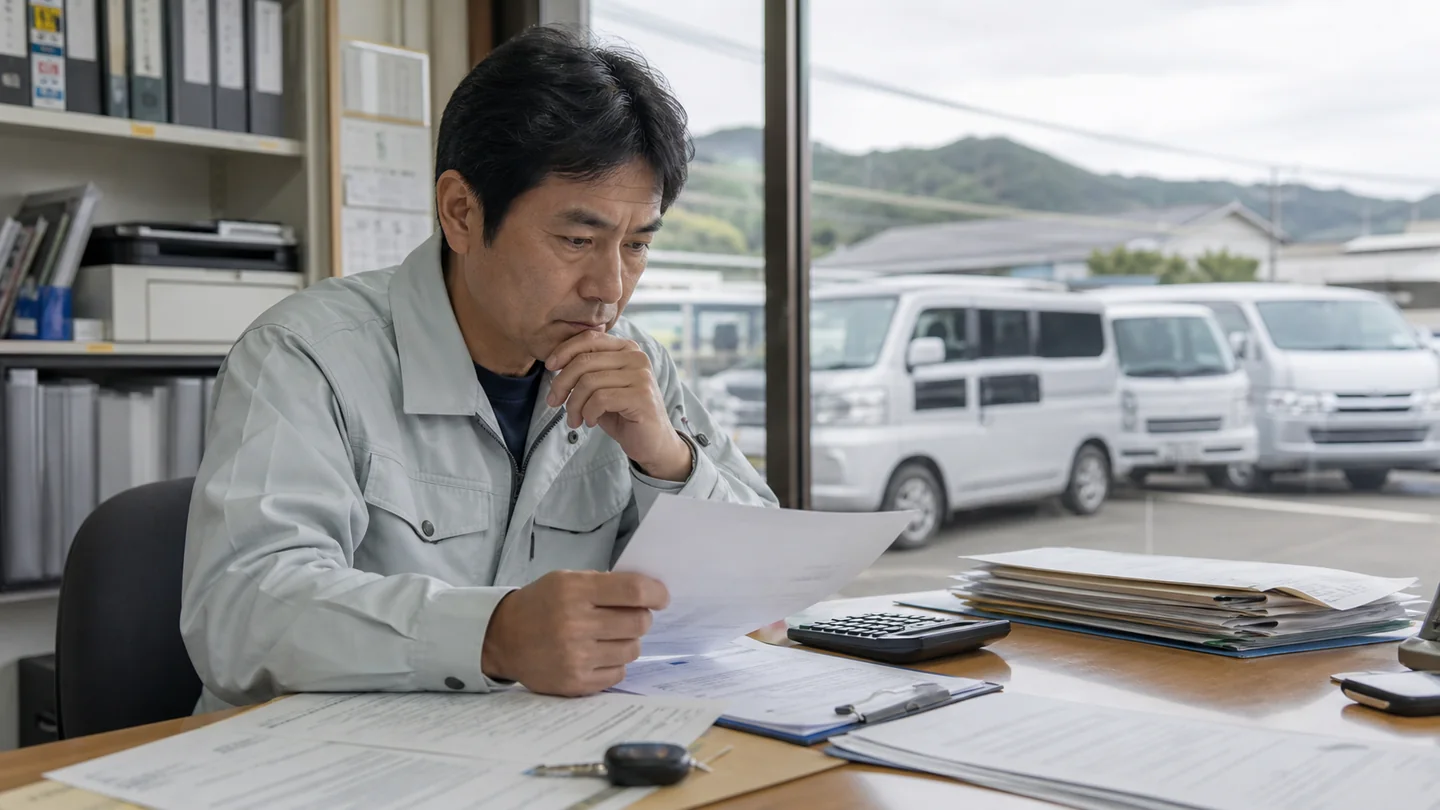請求書と社用車の鍵を並べて資金化方法を比較する経営者