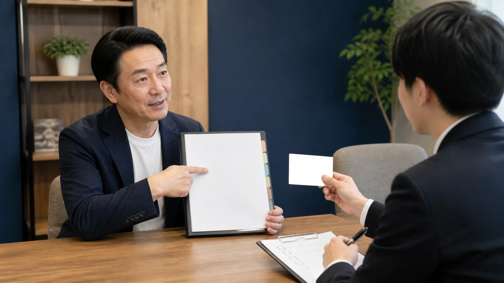 支援者が質問順を変えながら経営者の回答を確認する場面