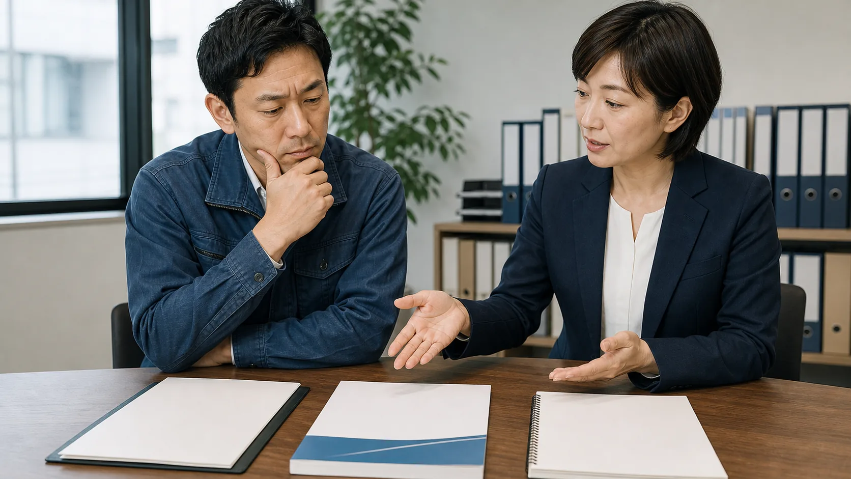 経営者と支援者が経営改善計画の制度・成果物・伴走工程を確認する場面