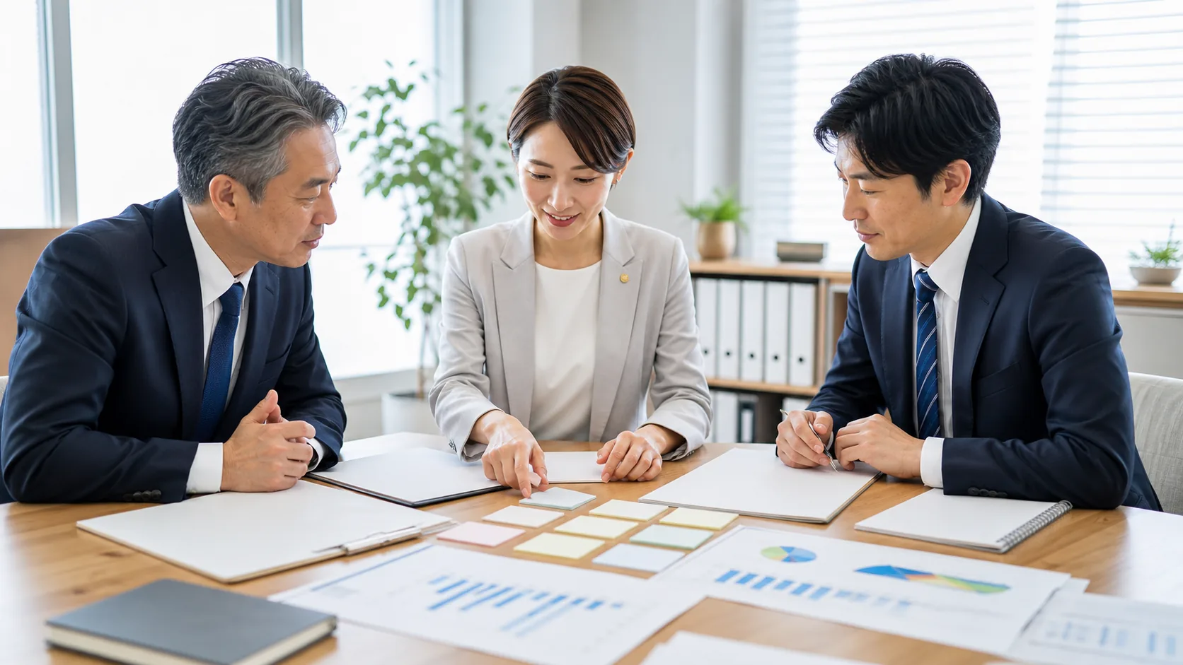 会社・認定支援機関・金融機関が改善計画と伴走工程を整理する場面