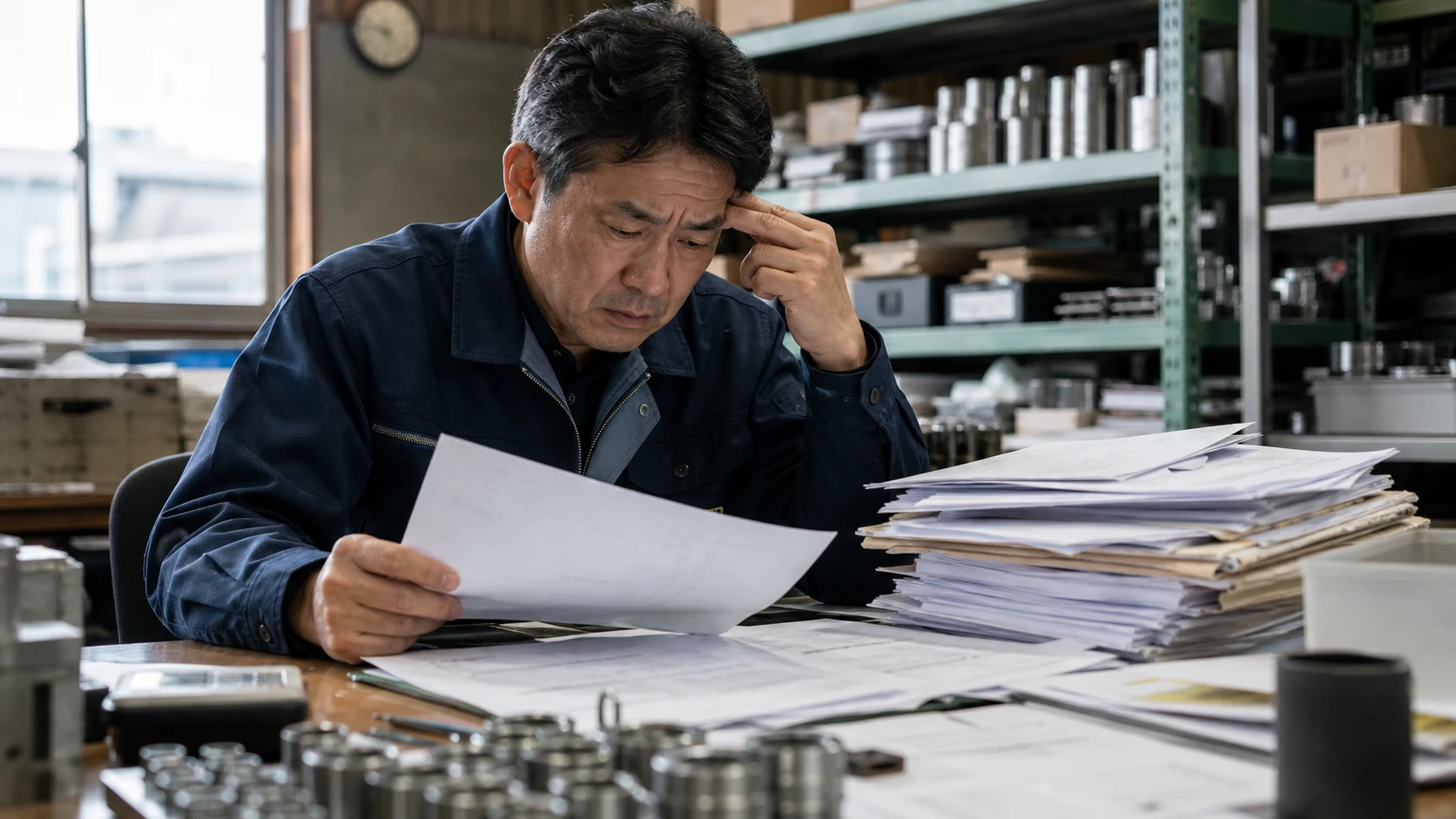 受注増による材料費と仕掛品の増加を確認する製造業経営者