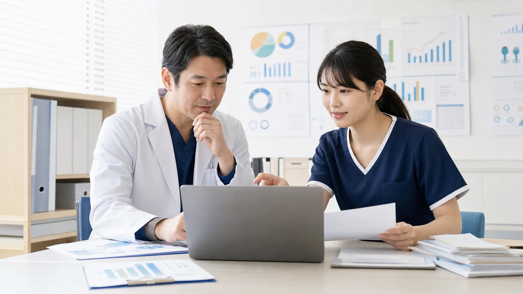 診療報酬の請求データと入金履歴を照合する医療法人の管理者