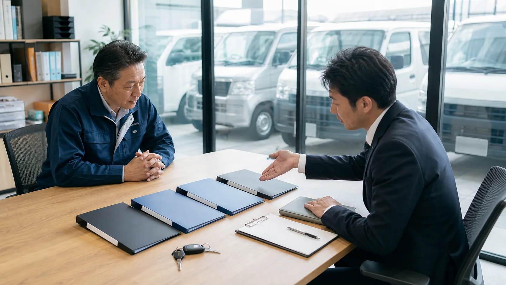 複数車両と四つの資金調達を組み合わせる相談場面