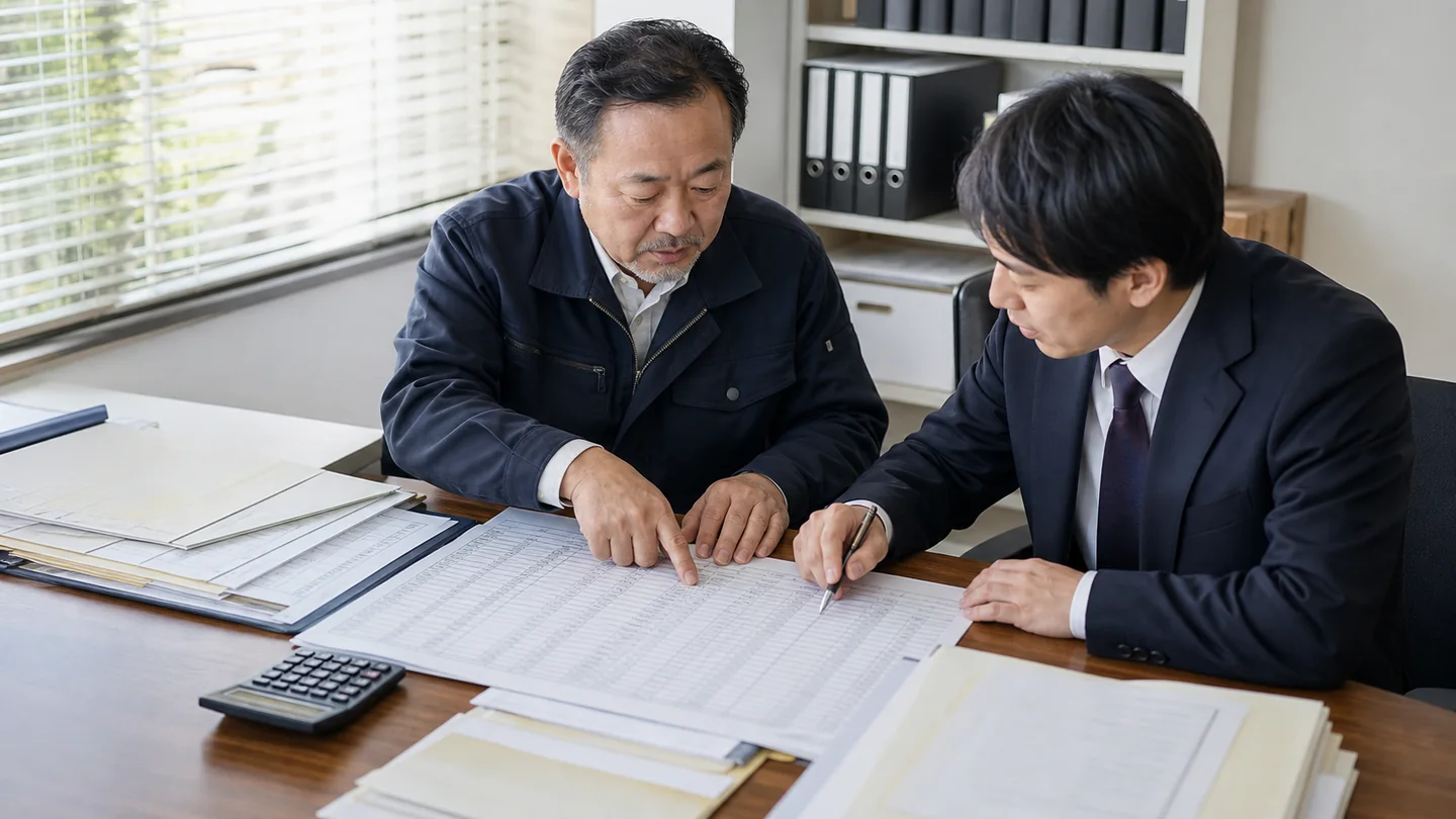 借入残高と毎月返済額を整理した一覧表を確認する経営者