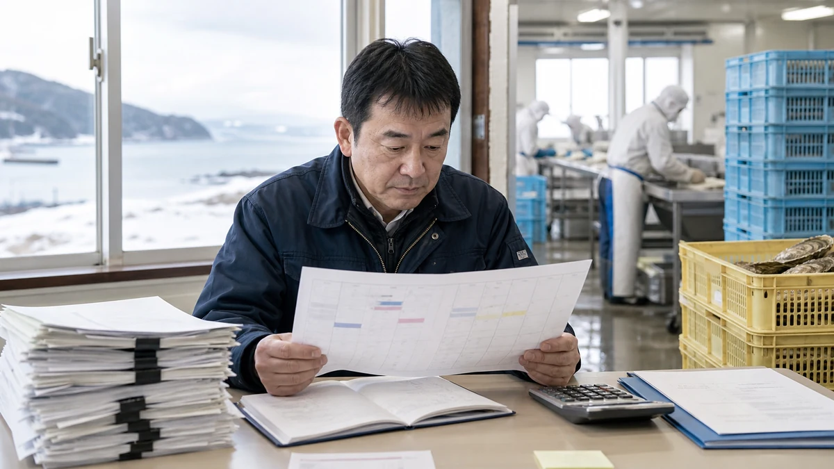 厚岸町の牡蠣アヒージョ缶で支払日と検収後の入金日がずれる状況を想定した生成イメージ