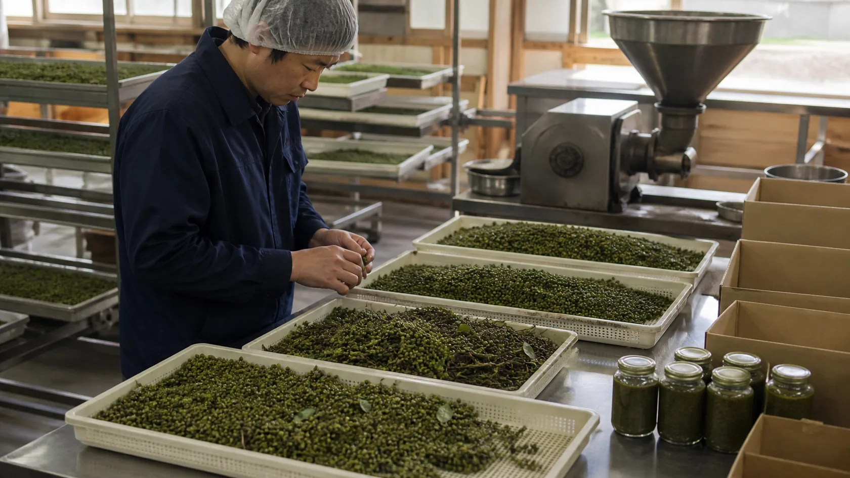 有田川町のぶどう山椒の乾燥・選別・粉砕・香り確認・瓶詰め出荷で在庫・設備容量・出荷予定を確認する担当者