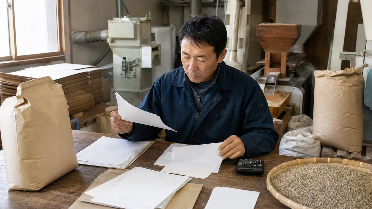 遠軽町でそば粉・そば茶の製造費と回収予定を照合する場面を想定した生成イメージ