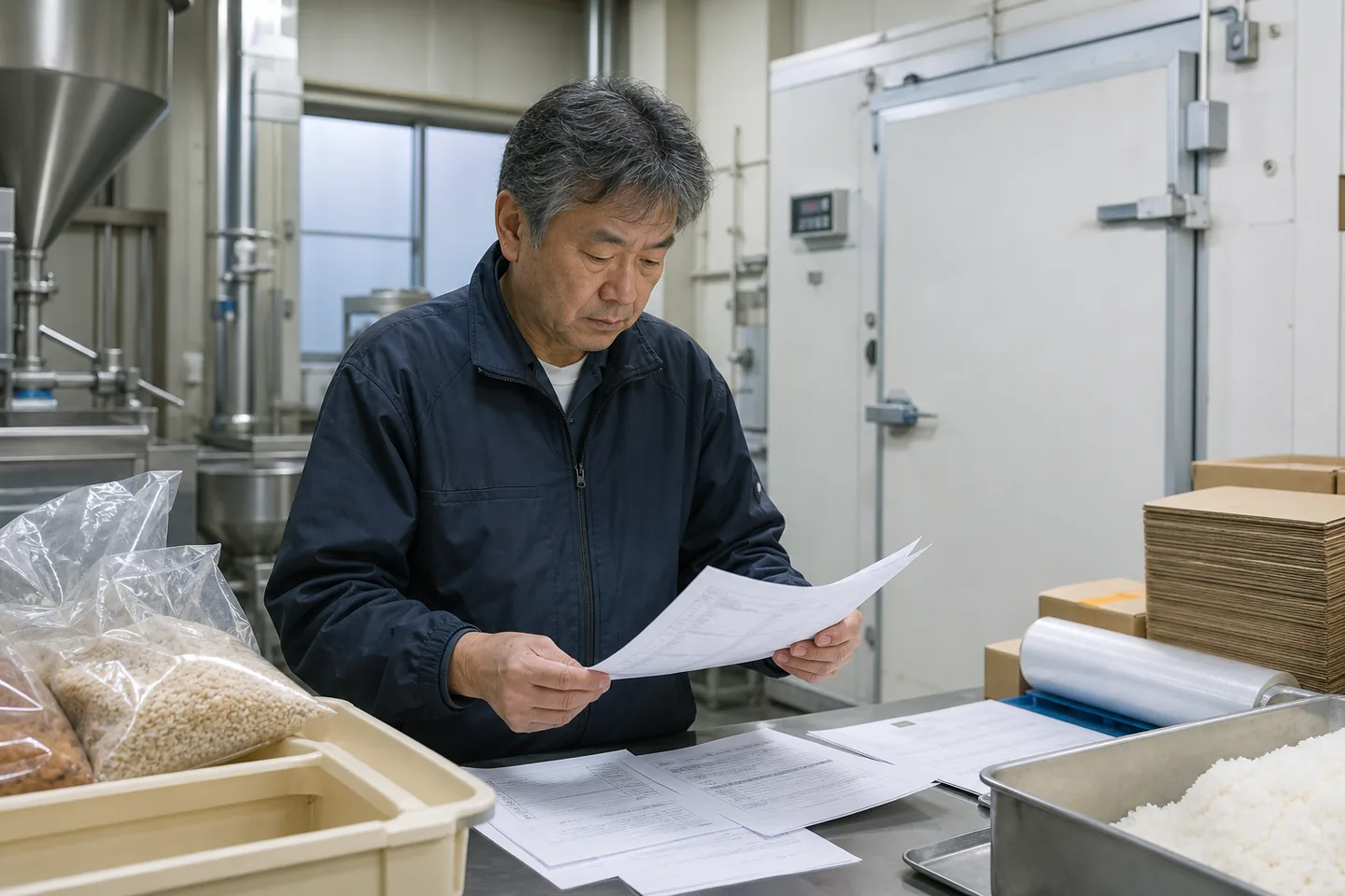 富士宮市の食品製造事業者が原材料費・包装費・冷蔵費を確認する様子
