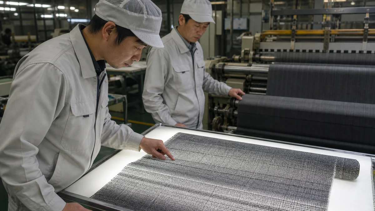 勝山市で糸切れ、織り傷、仕上がり幅の差による停止・再加工を確認する担当者