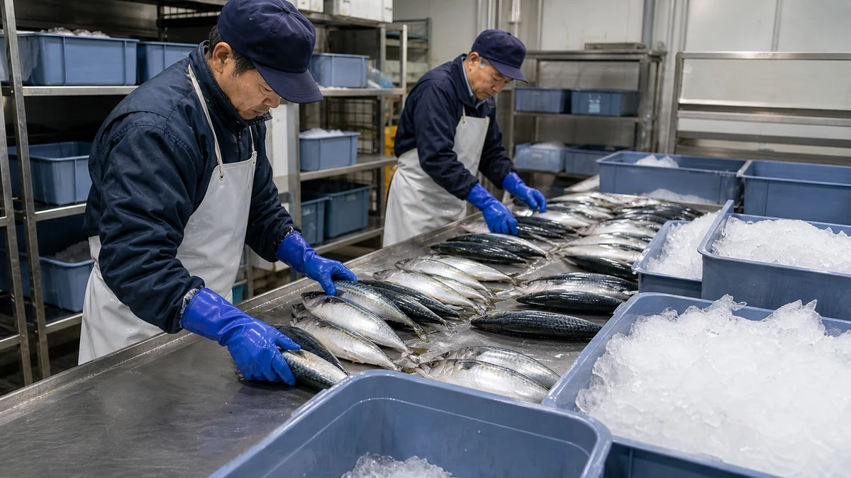 小浜市の養殖鯖の活締め・一次加工・低温出荷で仕掛品と進捗を再確認する担当者