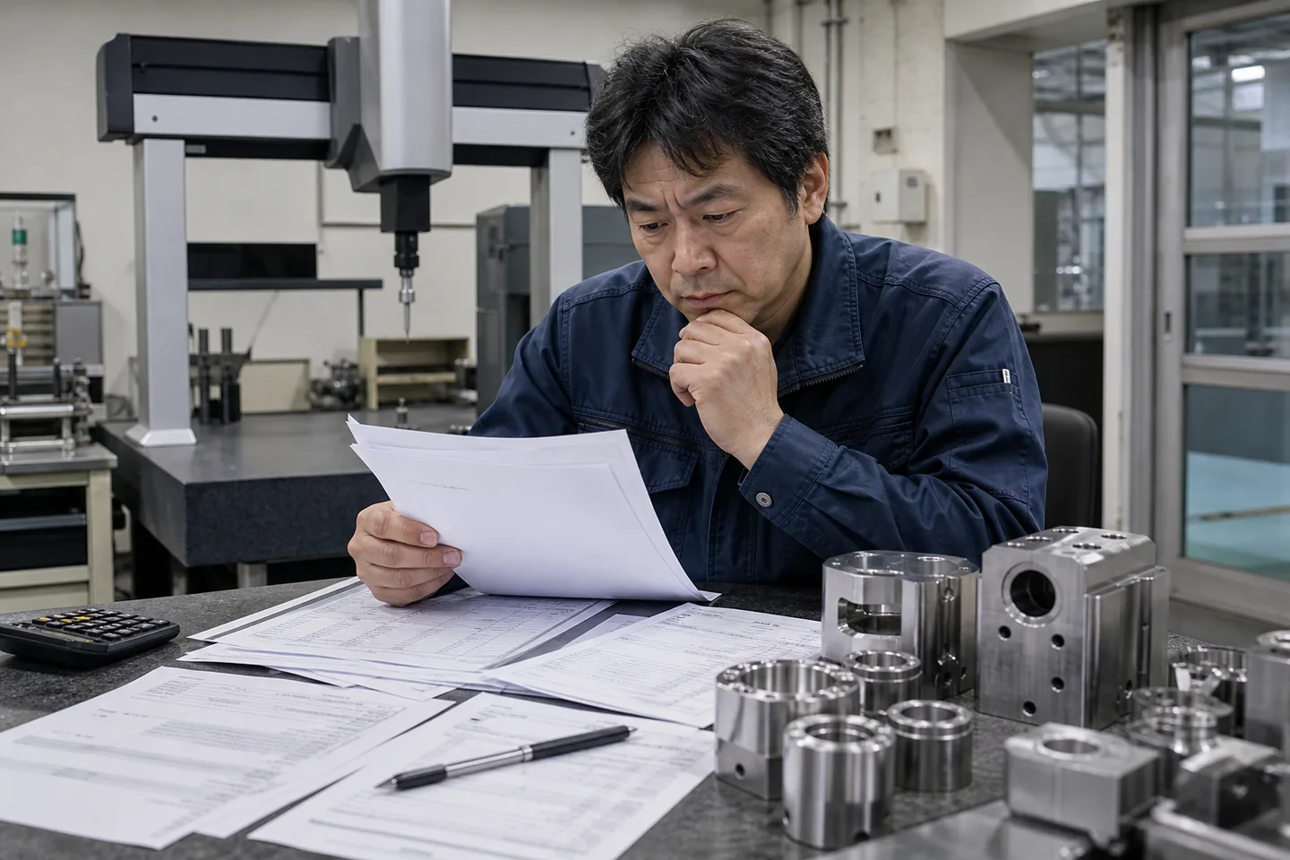 各務原市の精密加工事業者が特殊材料費・熱処理費・検査費を確認する様子