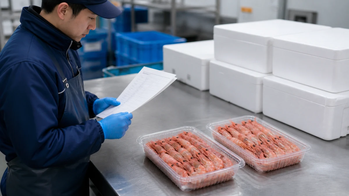 羽幌町の甘えび卸売で規格別の商品と納品明細を照合する場面を想定した生成イメージ