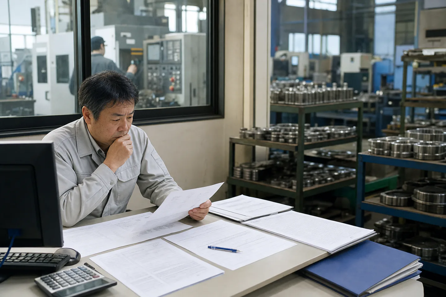 浜松市の輸送機器部品メーカーが材料費・外注費の支払予定を確認する様子