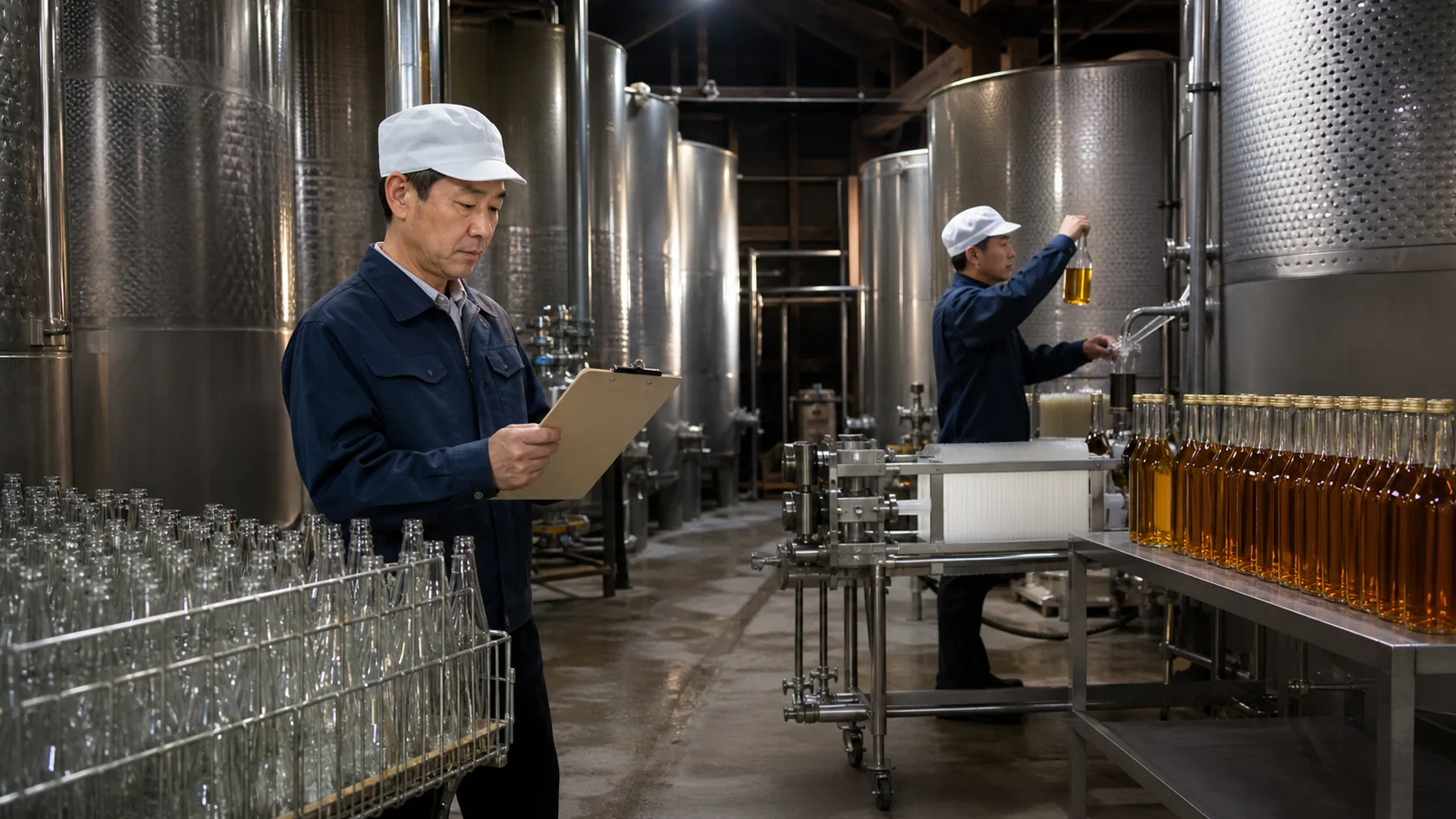 稲美町の町産もち米の蒸米・麹仕込み・熟成・本みりん瓶詰めで在庫・設備容量・出荷予定を確認する担当者