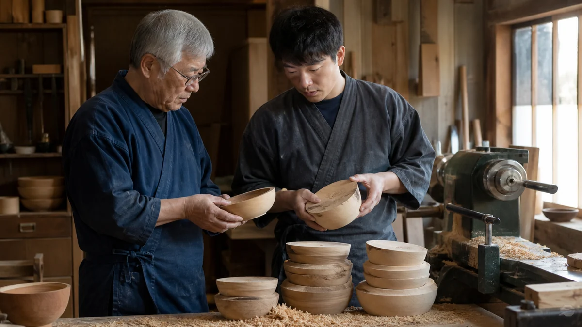 加賀市の山中漆器の木地加工で検品前在庫と進捗を確認する担当者