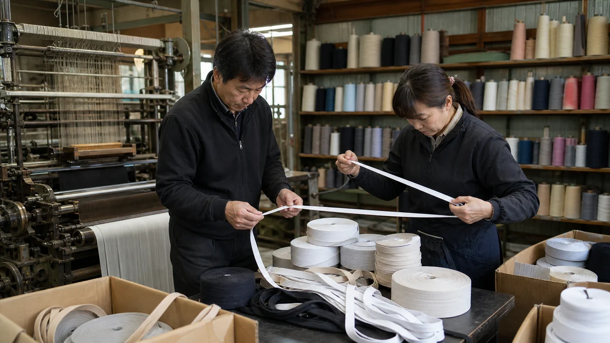かほく市のゴム入り細幅織物の製造で検品前在庫と進捗を確認する担当者