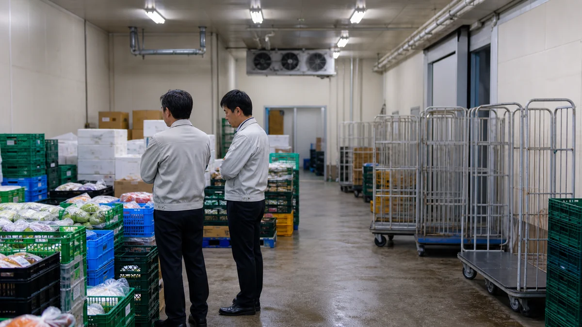 野々市市の食品卸の低温仕分けで検品前在庫と進捗を確認する担当者