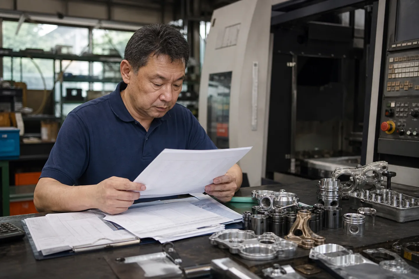 磐田市の精密部品事業者が材料費・外注加工費・設備費を確認する様子
