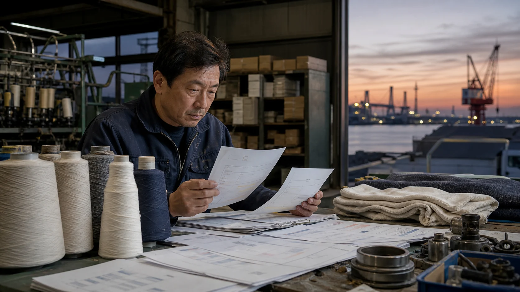 泉大津市で生産前の糸・生地・染料、物流繁忙期の燃料・倉庫費、繊維製品の卸売在庫、工場改修前の建材・外注の支払いを確認する事業者