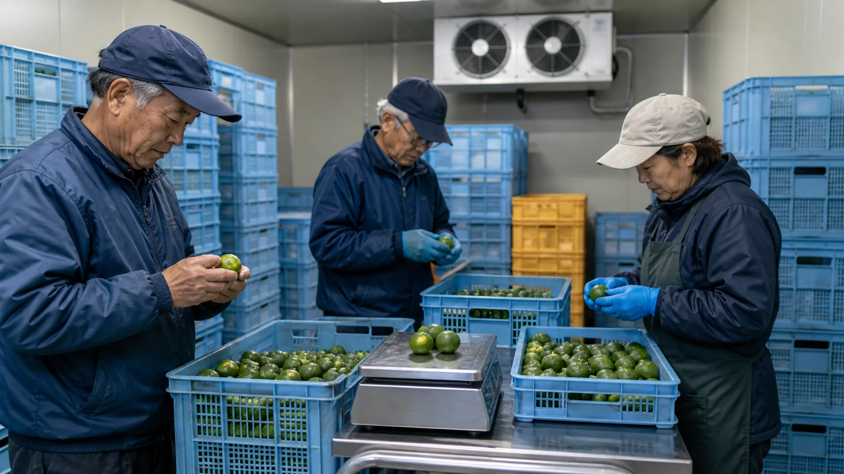 神山町のすだち冷蔵庫で入庫日・棚位置・温湿度・重量減少・出庫等級を照合する担当者