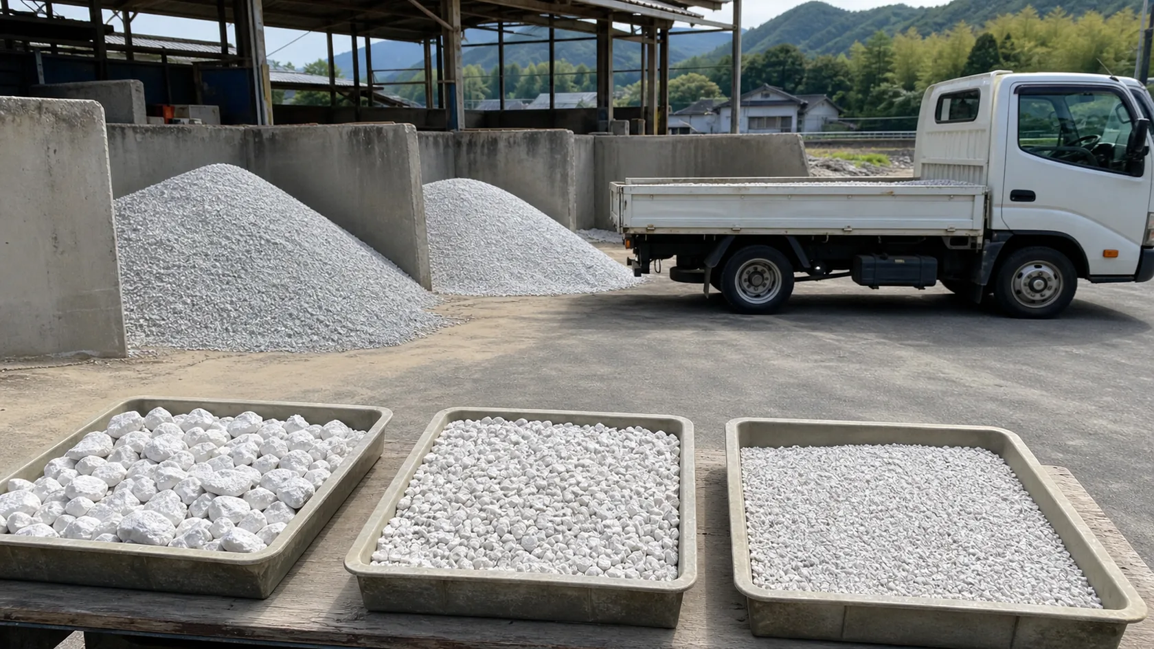 砕石の規格と納入数量の確認を題材にした想定場面（AI生成の説明用イメージ）