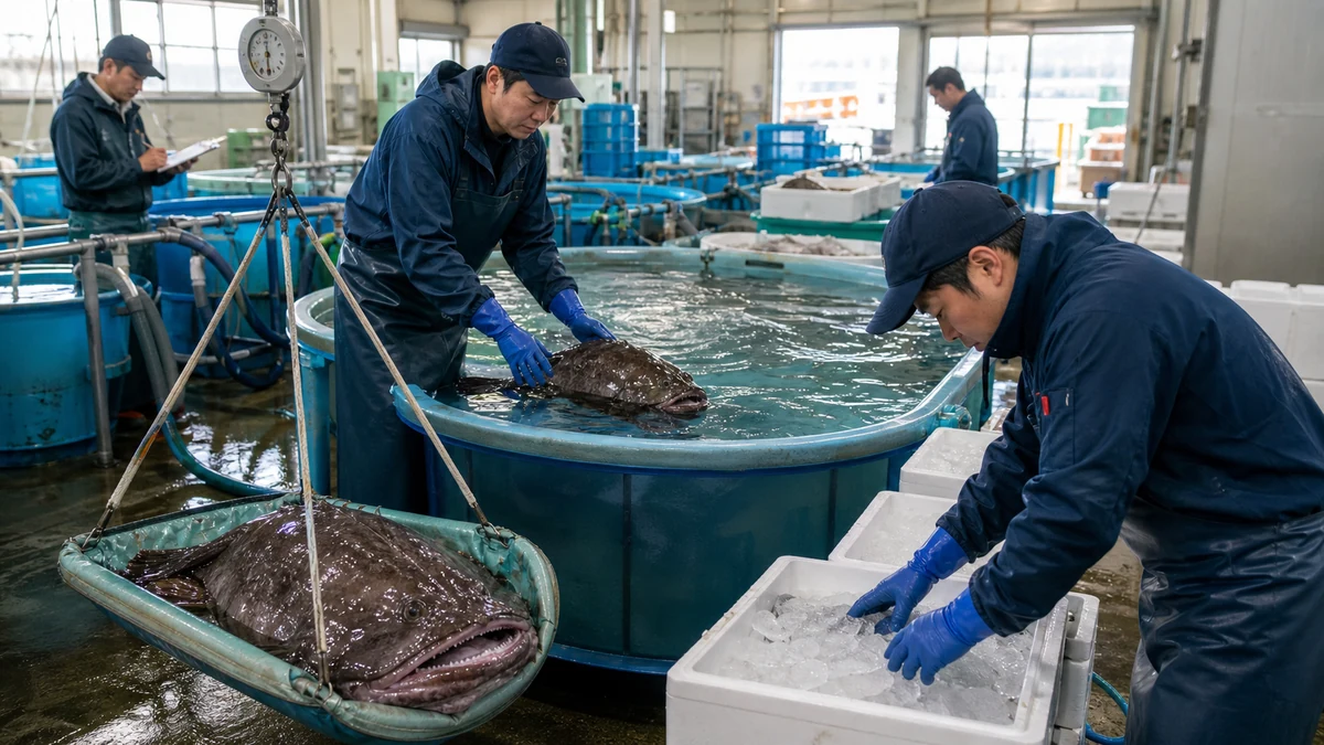 風間浦村の風間浦鮟鱇の漁獲・蓄養・活締め出荷で支払日と検収後の入金日がずれる状況を想定した生成イメージ