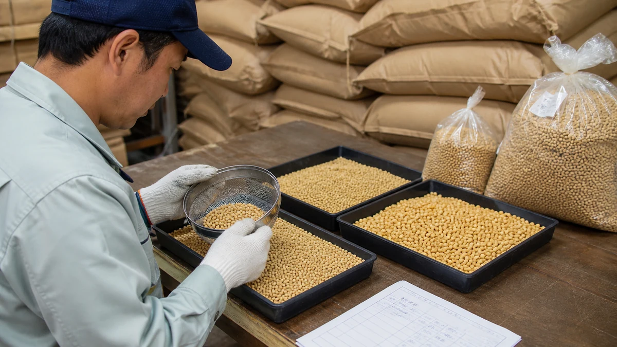 剣淵町の大豆出荷で品種別の試料と受入明細を確認する場面を想定した生成イメージ